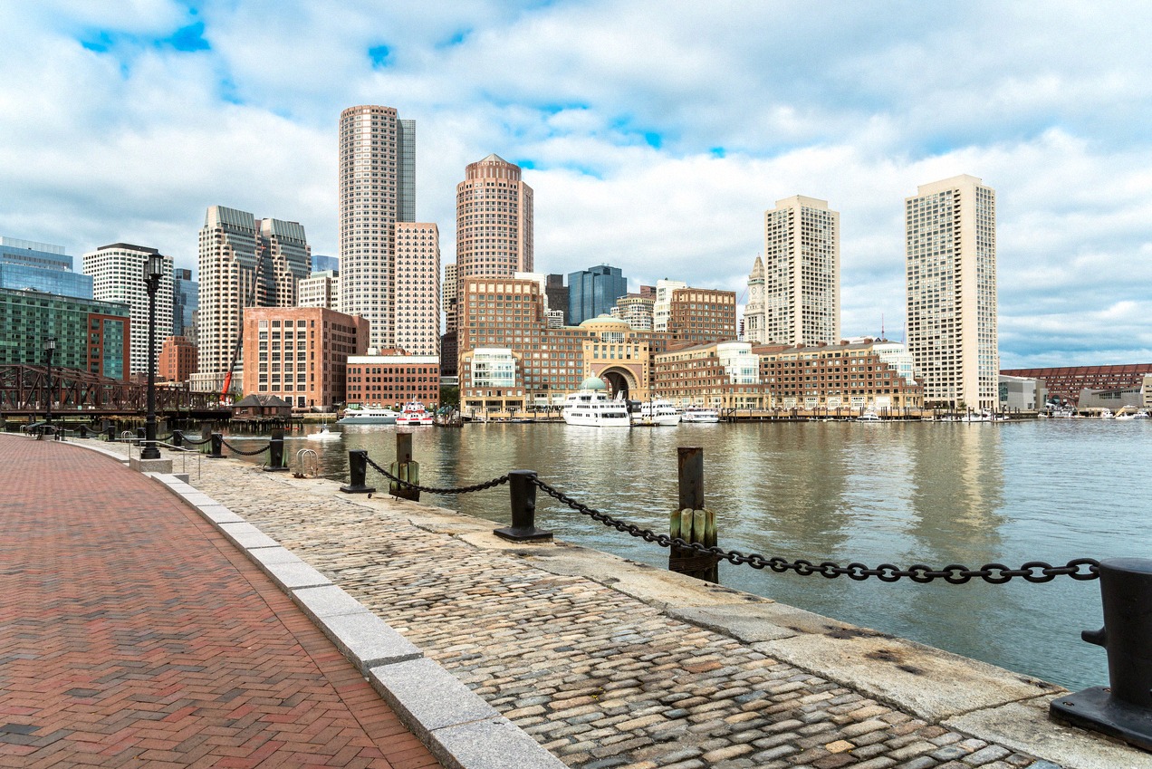 Boston's downtown skyline from the harbour.