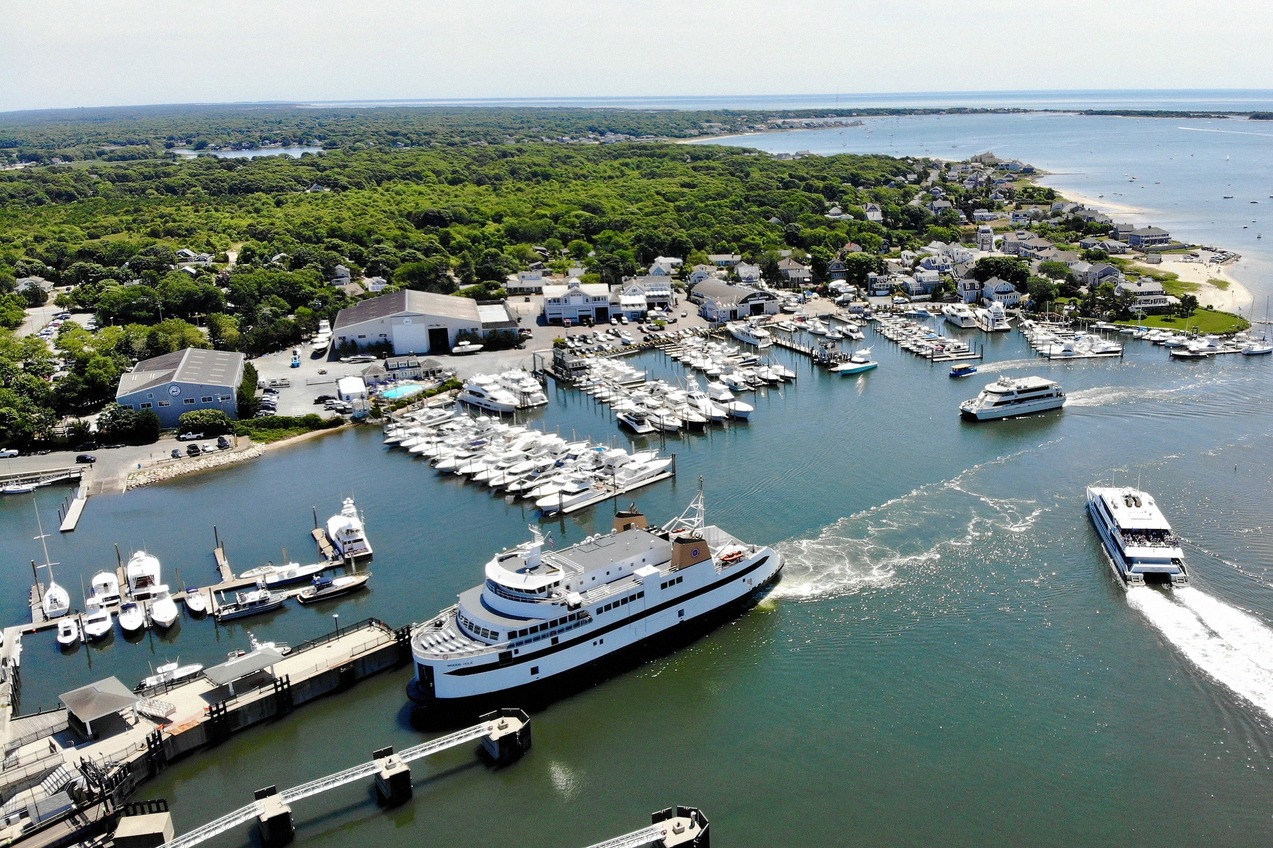 Hyannis Harbor from the air, with the ferry piers on the inner harbour